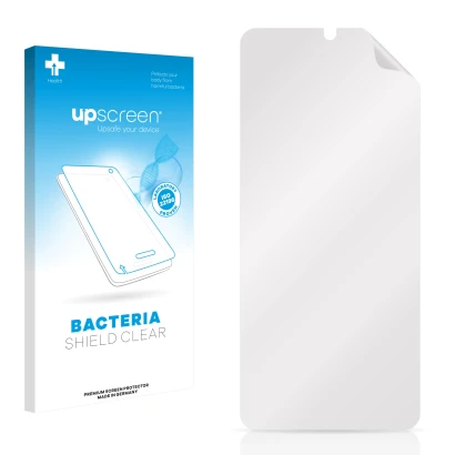 Front side of a product packaging with the brand logo upscreen. Next to it is the corresponding screen protector.
