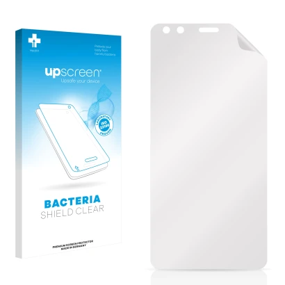 Front side of a product packaging with the brand logo upscreen. Next to it is the corresponding screen protector.