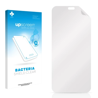 Front side of a product packaging with the brand logo upscreen. Next to it is the corresponding screen protector.
