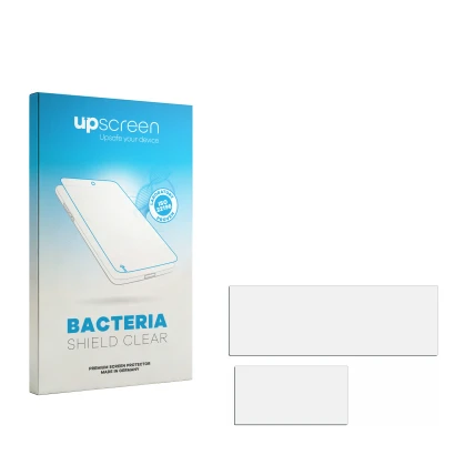 Front side of a product packaging with the brand logo upscreen. Next to it is the corresponding screen protector.
