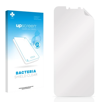 Front side of a product packaging with the brand logo upscreen. Next to it is the corresponding screen protector.