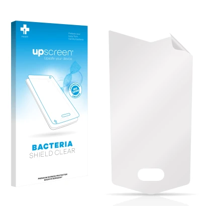 Front side of a product packaging with the brand logo upscreen. Next to it is the corresponding screen protector.