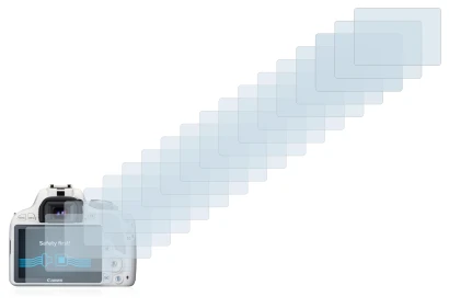 Image of the device Canon EOS 100D with a wide variety of screen protectors.