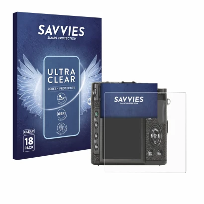 Front side of a product packaging with the brand logo Savvies. Next to it is the device Fujifilm X10 shown with the correspond