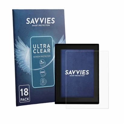 Front side of a product packaging with the brand logo Savvies. Next to it is the device Yamaha LCD Display (E-Bike Display) sh
