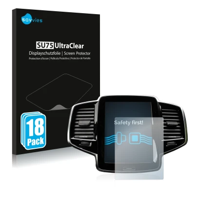 Front side of a product packaging with the brand logo Savvies. Next to it is the device Volvo XC90 Senus 2015-2017 shown with 