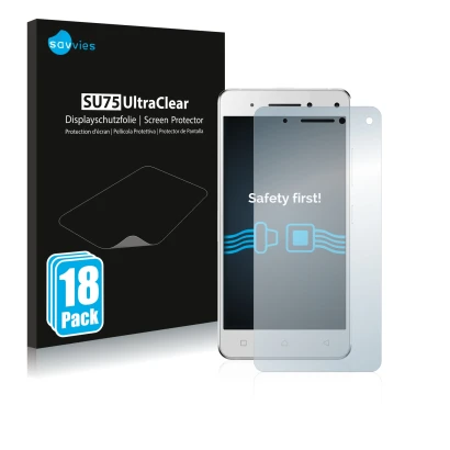 Front side of a product packaging with the brand logo Savvies. Next to it is the device Lenovo Vibe S1 shown with the correspo