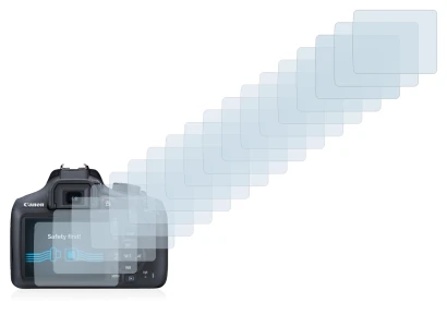 Image of the device Canon EOS 1300D with a wide variety of screen protectors.