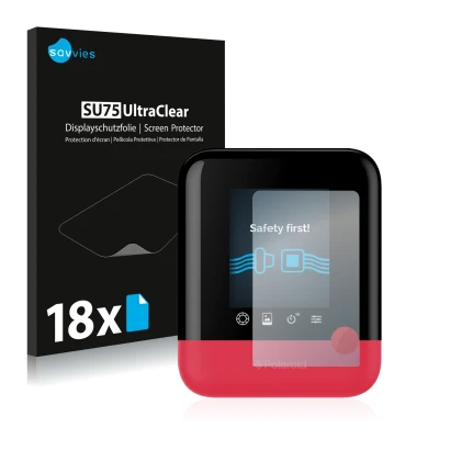 Front side of a product packaging with the brand logo Savvies. Next to it is the device Polaroid Pop shown with the correspond