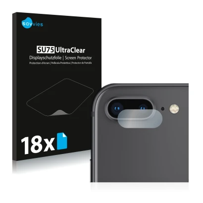 Front side of a product packaging with the brand logo Savvies. Next to it is the device Apple iPhone 8 Plus (ONLY Camera Lens)