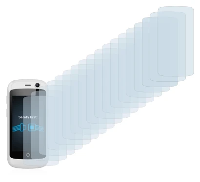 Image of the device Unihertz Jelly Pro with a wide variety of screen protectors.