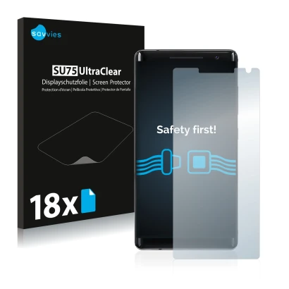 Front side of a product packaging with the brand logo Savvies. Next to it is the device Nokia 8 Sirocco shown with the corresp