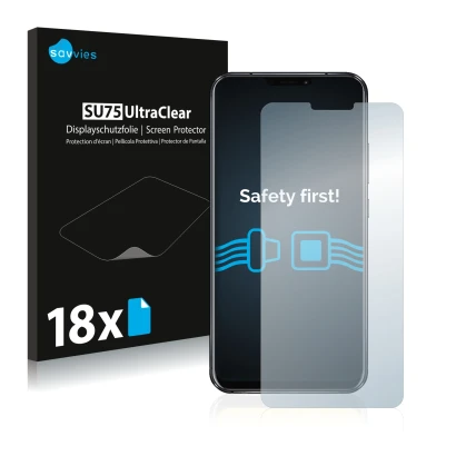 Front side of a product packaging with the brand logo Savvies. Next to it is the device ASUS ZenFone 5 ZE620KL shown with the 