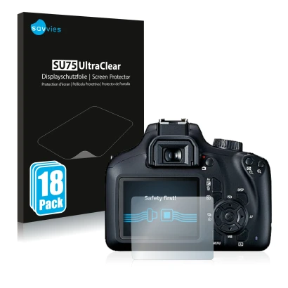 Front side of a product packaging with the brand logo Savvies. Next to it is the device Canon EOS 4000D shown with the corresp