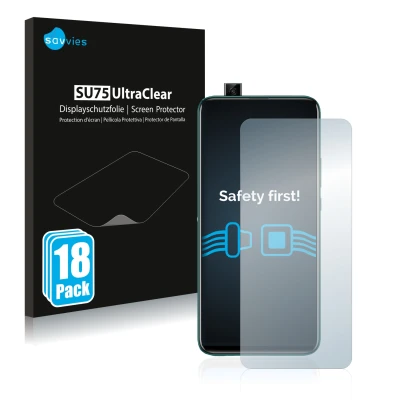 Front side of a product packaging with the brand logo Savvies. Next to it is the device Huawei P smart Z shown with the corres