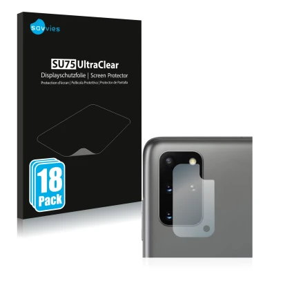 Front side of a product packaging with the brand logo Savvies. Next to it is the device Samsung Galaxy S20 Plus (ONLY Camera L