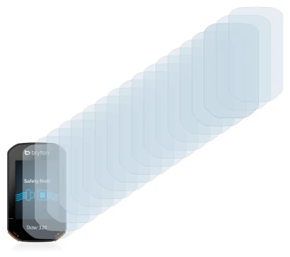 Image of the device Bryton Rider 320 with a wide variety of screen protectors.