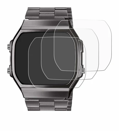 Image of the device Casio A168WEGG-1BEF with a wide variety of screen protectors.