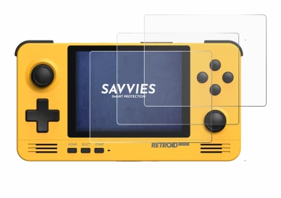 Image of the device Retroid Pocket 2 with a wide variety of screen protectors.