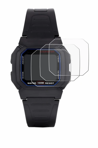 Image of the device Casio W-800H-1AVES with a wide variety of screen protectors.