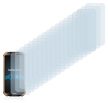 Image of the device Doogee S40 Pro with a wide variety of screen protectors.