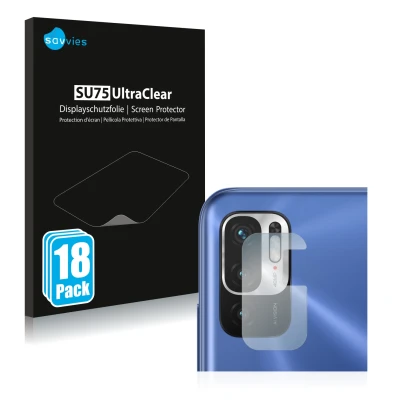 Front side of a product packaging with the brand logo Savvies. Next to it is the device Xiaomi Redmi Note 10 5G (ONLY Camera L