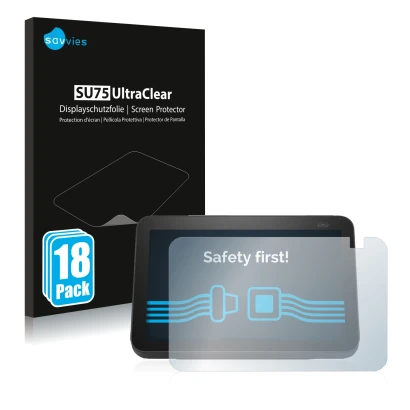 Front side of a product packaging with the brand logo Savvies. Next to it is the device Amazon Echo Show 8 2021 (2nd Gen.) sho