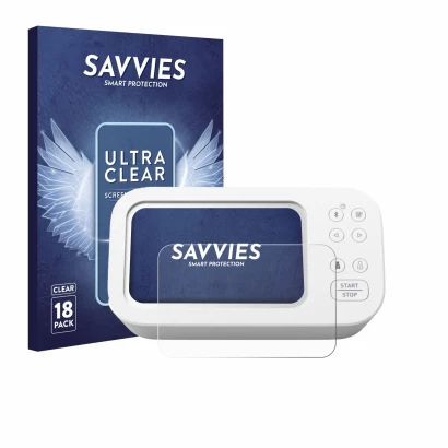 Front side of a product packaging with the brand logo Savvies. Next to it is the device Omron X7 Smart AFib HEM-7380T1-EOSL sh