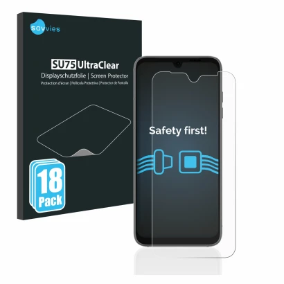 Front side of a product packaging with the brand logo Savvies. Next to it is the device Fairphone 4 shown with the correspondi
