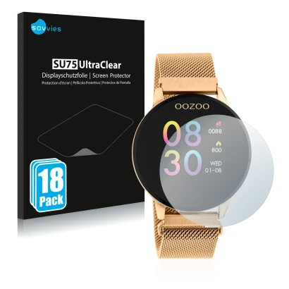 Front side of a product packaging with the brand logo Savvies. Next to it is the device Oozoo Q00117 shown with the correspond