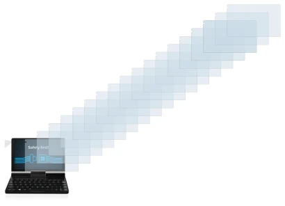 Image of the device GPD Pocket 3 with a wide variety of screen protectors.