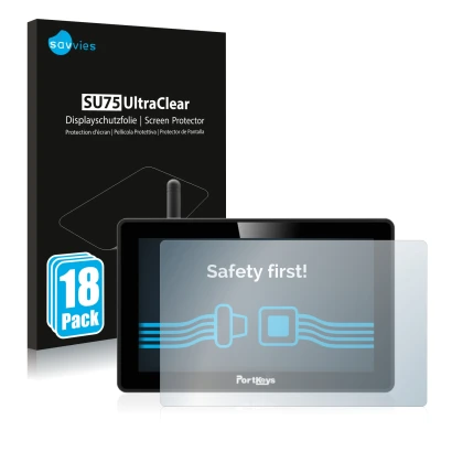 Front side of a product packaging with the brand logo Savvies. Next to it is the device Portkeys BM5 WR shown with the corresp