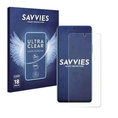 Front side of a product packaging with the brand logo Savvies. Next to it is the device Honor Magic 4 Lite shown with the corr