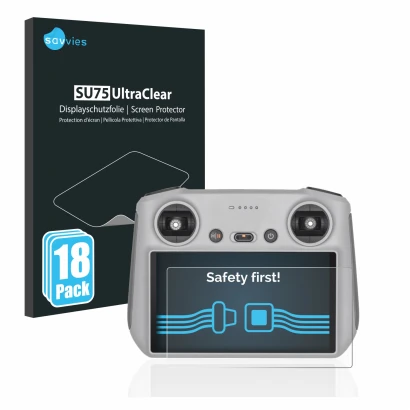 Front side of a product packaging with the brand logo Savvies. Next to it is the device DJI RC Controller shown with the corre