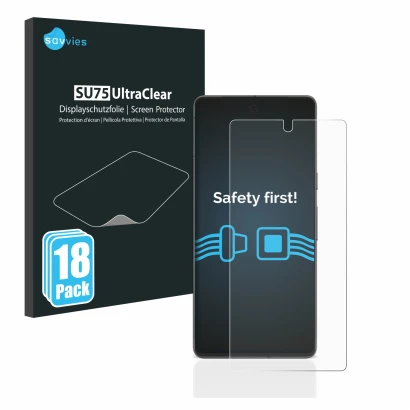 Front side of a product packaging with the brand logo Savvies. Next to it is the device Google Pixel 7 shown with the correspo