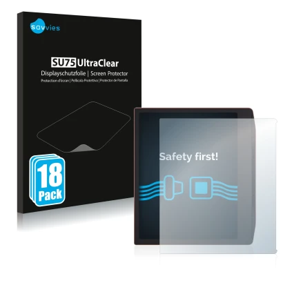 Front side of a product packaging with the brand logo Savvies. Next to it is the device PocketBook Era shown with the correspo