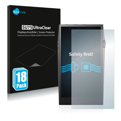 Front side of a product packaging with the brand logo Savvies. Next to it is the device Astell&Kern SP3000 shown with the corr