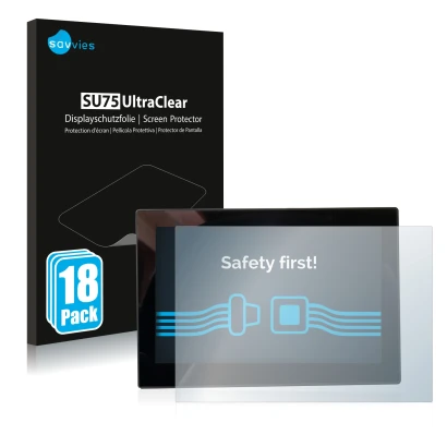 Front side of a product packaging with the brand logo Savvies. Next to it is the device MG 4 7-Zoll Digitales Instrumentendisp