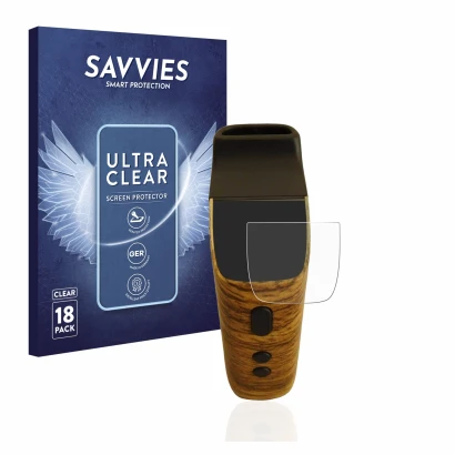 Front side of a product packaging with the brand logo Savvies. Next to it is the device Wolkenkraft FENiX Mini Vaporizer shown
