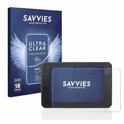 Front side of a product packaging with the brand logo Savvies. Next to it is the device FIT-EBIKE Display Comfort shown with t