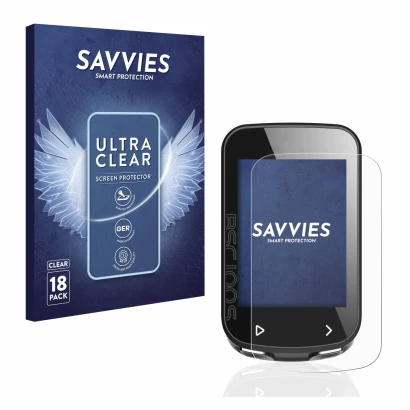 Front side of a product packaging with the brand logo Savvies. Next to it is the device iGPSPORT BSC100S shown with the corres