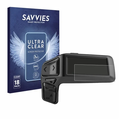Front side of a product packaging with the brand logo Savvies. Next to it is the device Bosch Purion 200 shown with the corres