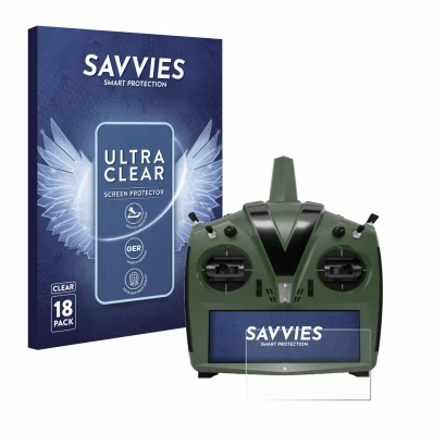 Front side of a product packaging with the brand logo Savvies. Next to it is the device VBar Control Evo shown with the corres