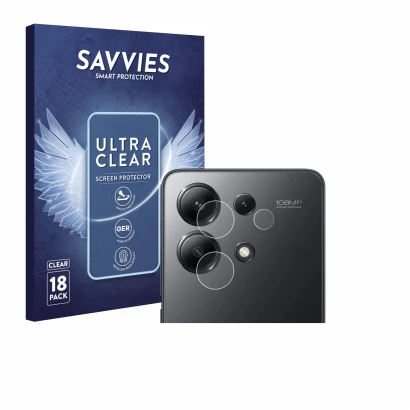 Front side of a product packaging with the brand logo Savvies. Next to it is the device Xiaomi Redmi Note 13 5G (ONLY Camera L