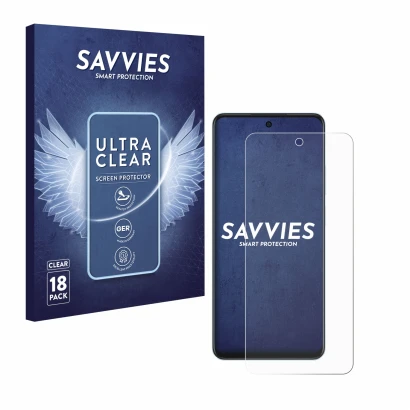 Front side of a product packaging with the brand logo Savvies. Next to it is the device Oppo A60 shown with the corresponding 