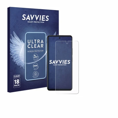 Front side of a product packaging with the brand logo Savvies. Next to it is the device Oppo A79 5G shown with the correspondi