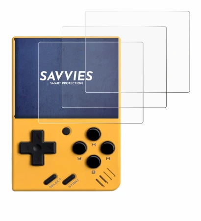 Image of the device Miyoo Mini V4 with a wide variety of screen protectors.