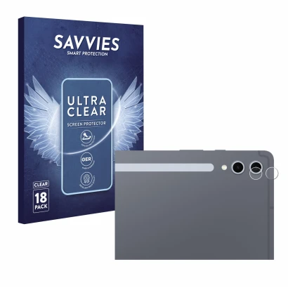 Front side of a product packaging with the brand logo Savvies. Next to it is the device Samsung Galaxy Tab S10 Ultra WiFi (ONL