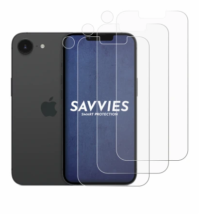 Image of the device Apple iPhone 16e (Front+Camera) with a wide variety of screen protectors.