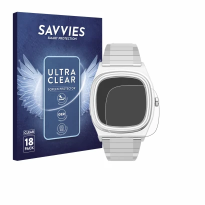 Front side of a product packaging with the brand logo Savvies. Next to it is the device Timex Reissue 1983 E shown with the co